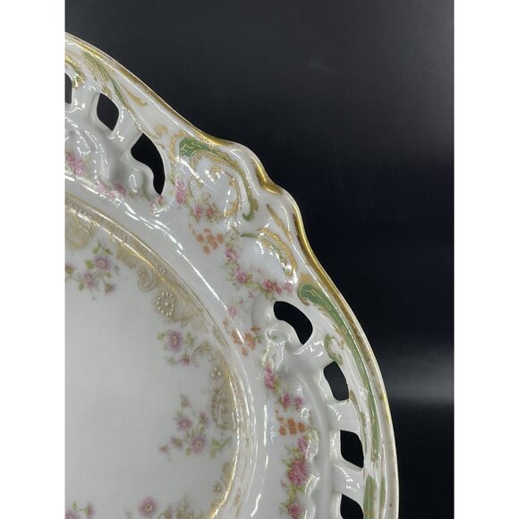 MONTMERY ST CLOUD SERVING PLATTER TRAY DISH RETICULATED FLORAL GOLD GREEN ANTIQ - Picture 10 of 12